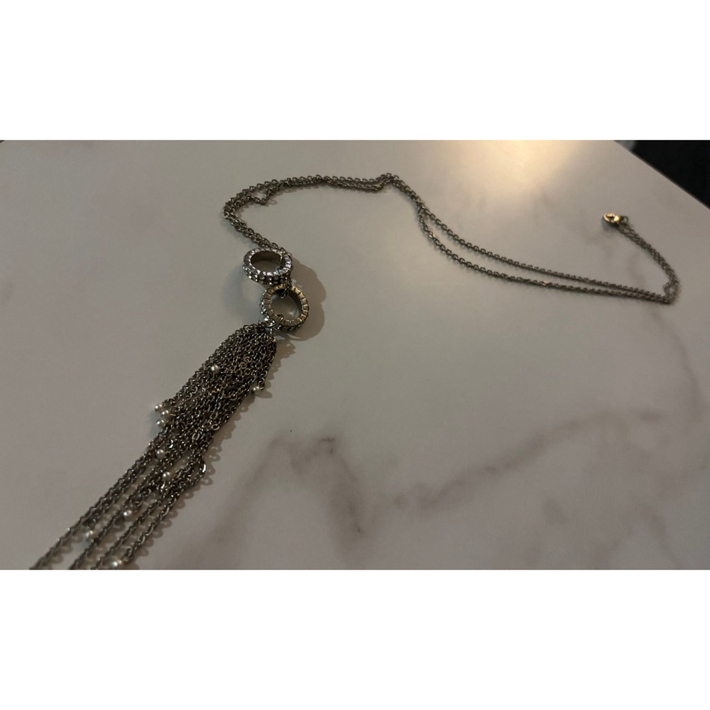 vintage silver-toned chain tassel pendant necklace